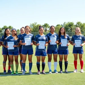 University of Oklahoma women's soccer team celebrating academic recognition