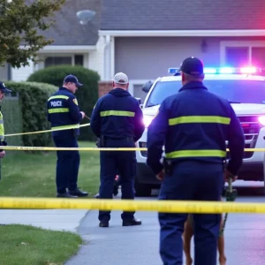Emergency responders attending to victims of a pit bull attack in Alton, IL.