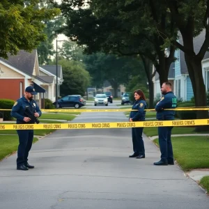 Police officers investigating a shooting scene in Oklahoma City neighborhood