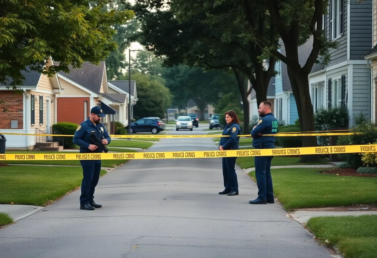 Police officers investigating a shooting scene in Oklahoma City neighborhood