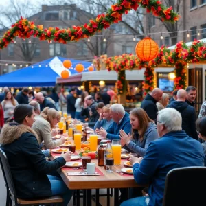 People celebrating Thanksgiving in Oklahoma City with dining and community events.