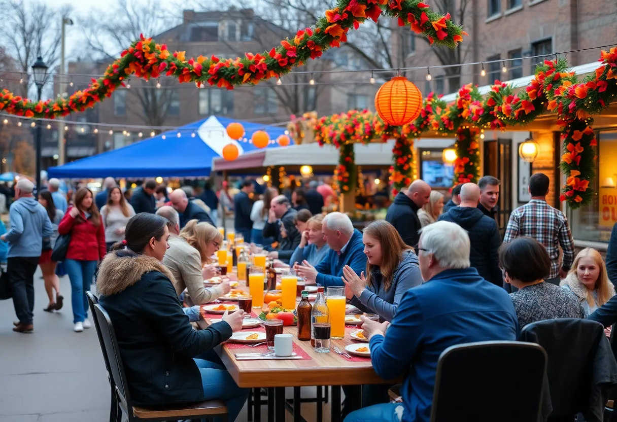 People celebrating Thanksgiving in Oklahoma City with dining and community events.