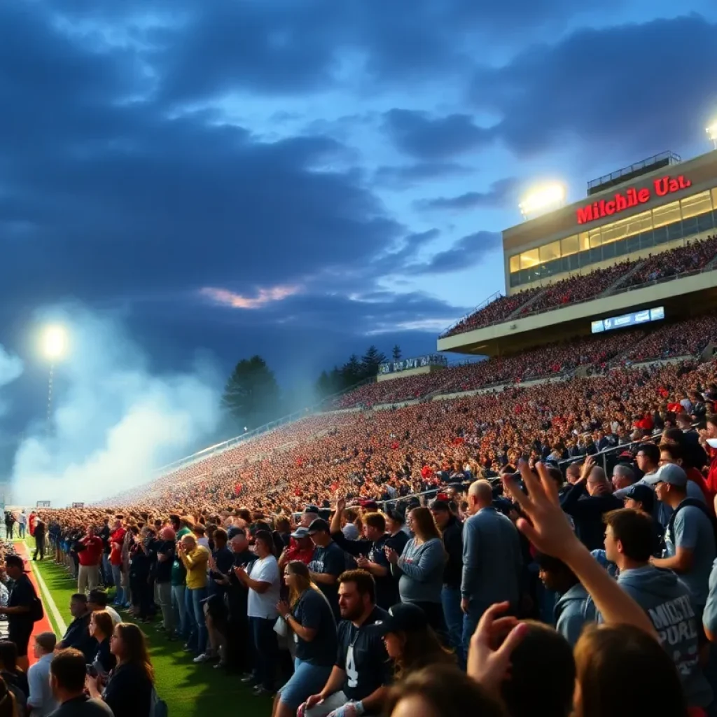 Fans celebrating during the Tulsa football game at Michie Stadium