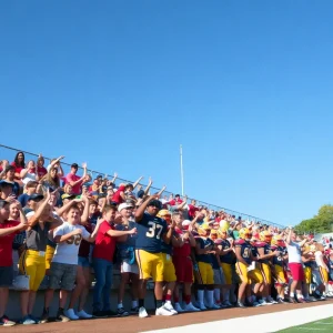 High school football players celebrating during a championship game