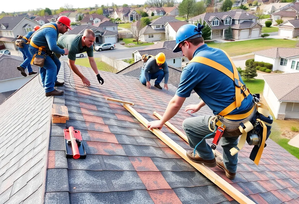 A&H Roofing crew engaged in roofing services on a residential property in Oklahoma