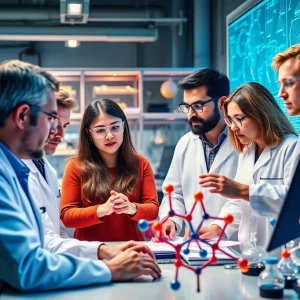 Researchers collaborating on artificial intelligence applications in material science