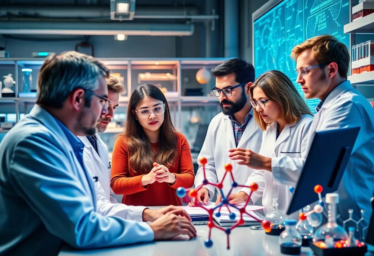 Researchers collaborating on artificial intelligence applications in material science