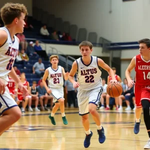 Altus High School boys basketball team in action during a game
