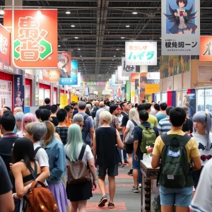 A lively atmosphere at Anime 405 with attendees in diverse cosplay enjoying the event.