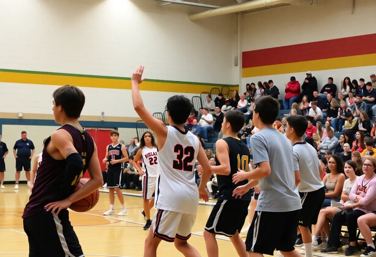 Atoka High School basketball team playing in a match
