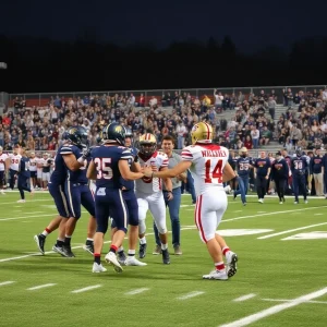 Players from Balboa High School celebrating their victory on the football field.
