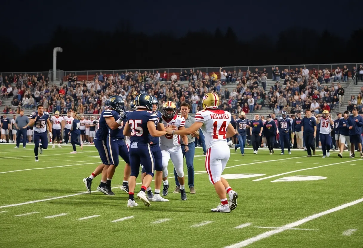 Players from Balboa High School celebrating their victory on the football field.