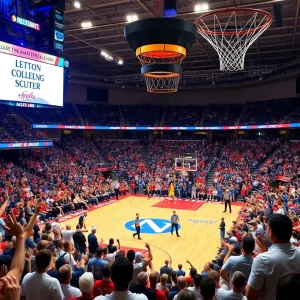 Fans cheering at the Bedlam basketball doubleheader