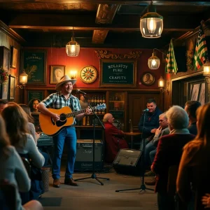 Country musician Brandon Jackson performing at Mc Finns Pub in a vibrant setting.