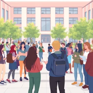 Students on a university campus engaging in free speech discussions