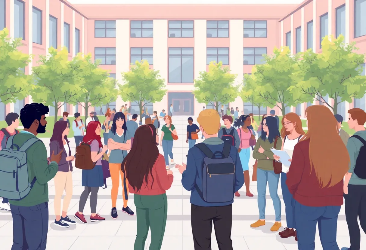 Students on a university campus engaging in free speech discussions