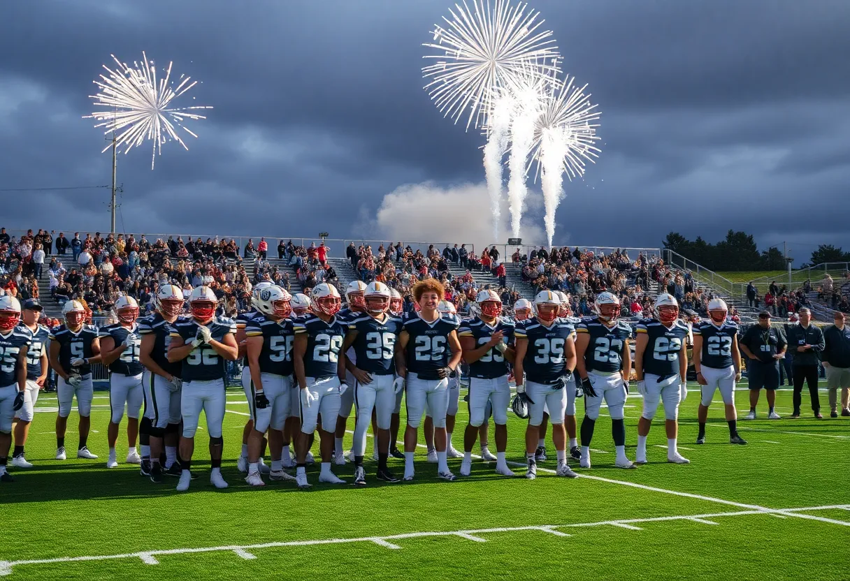 Celebration of Carl Albert High School football team after winning the championship
