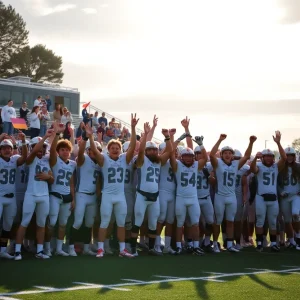 Carl Albert High School football team celebrating