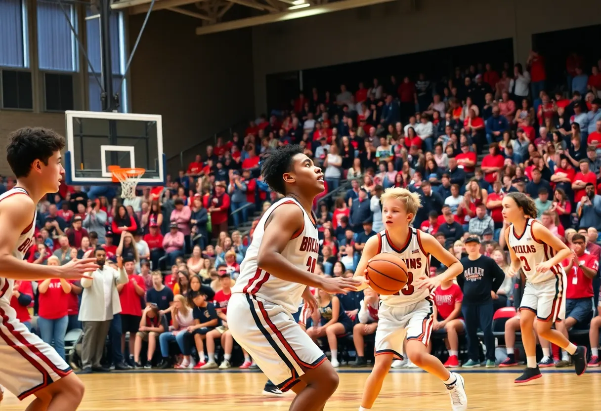 High school basketball players competing with a cheering crowd in Cheney.