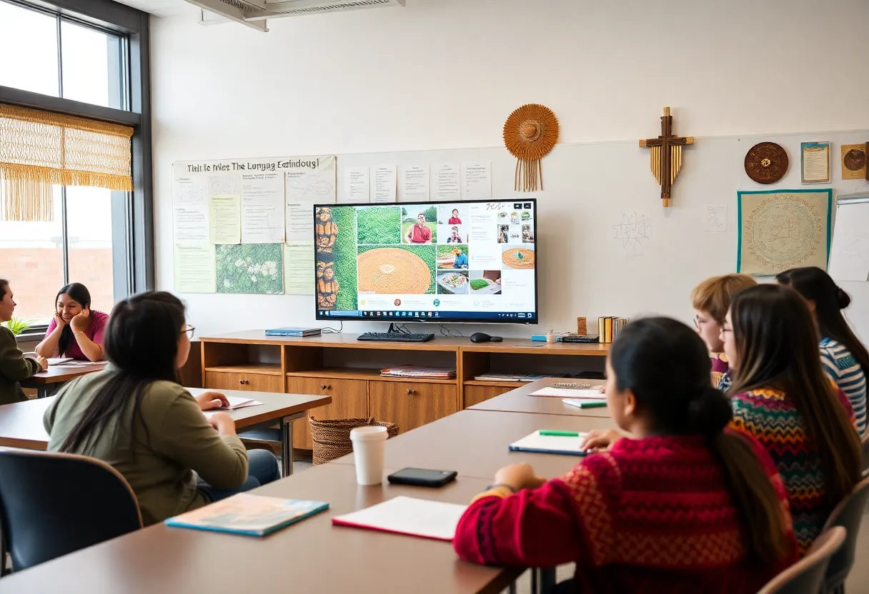 Learners engaged in a digital course on the Choctaw language.