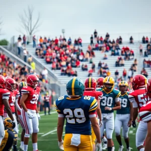 High school football players from Choctaw and Sand Springs in action during the championship game.