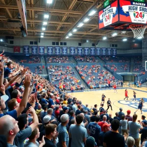 Fans cheering at the City of Palms Classic high school basketball tournament