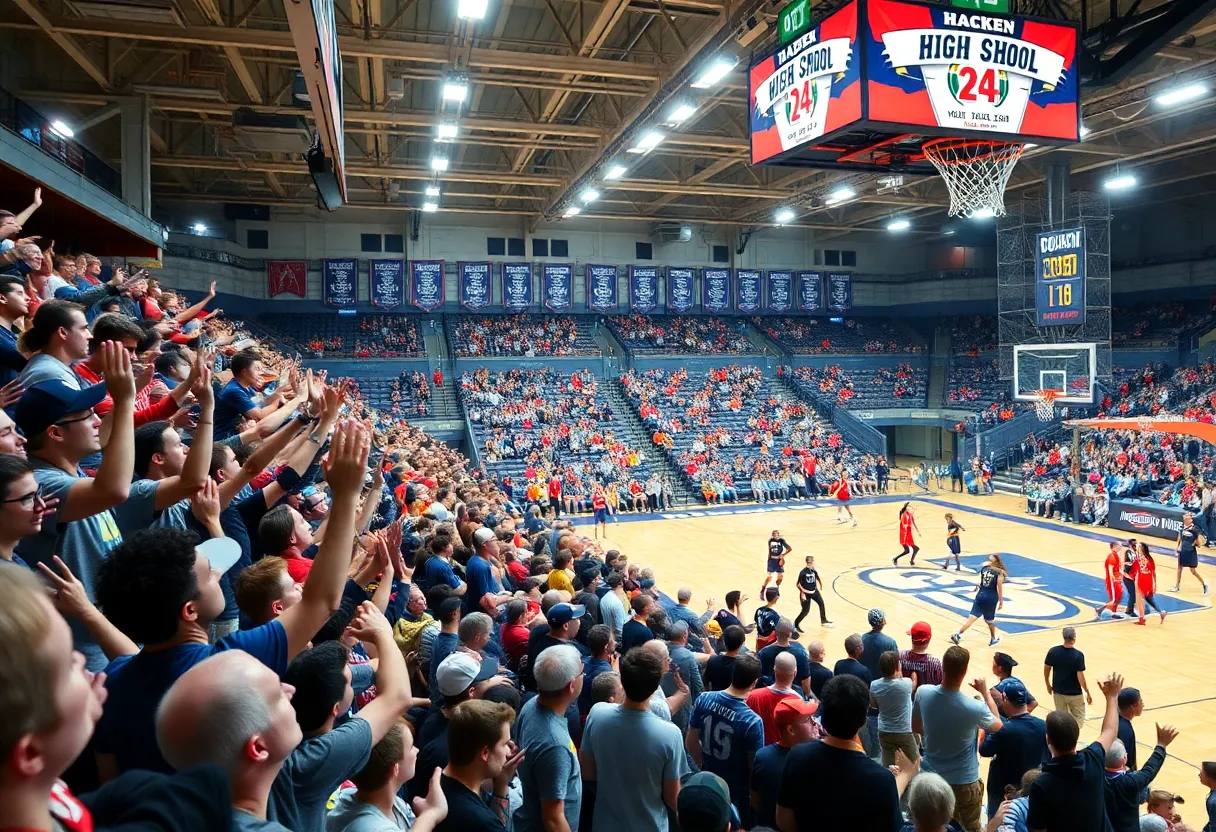 Fans cheering at the City of Palms Classic high school basketball tournament