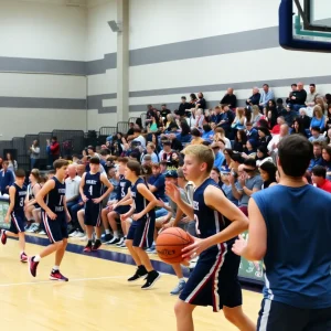 Claremore Zebras basketball team playing during the Vinita Big Dawg Shoot-Out.