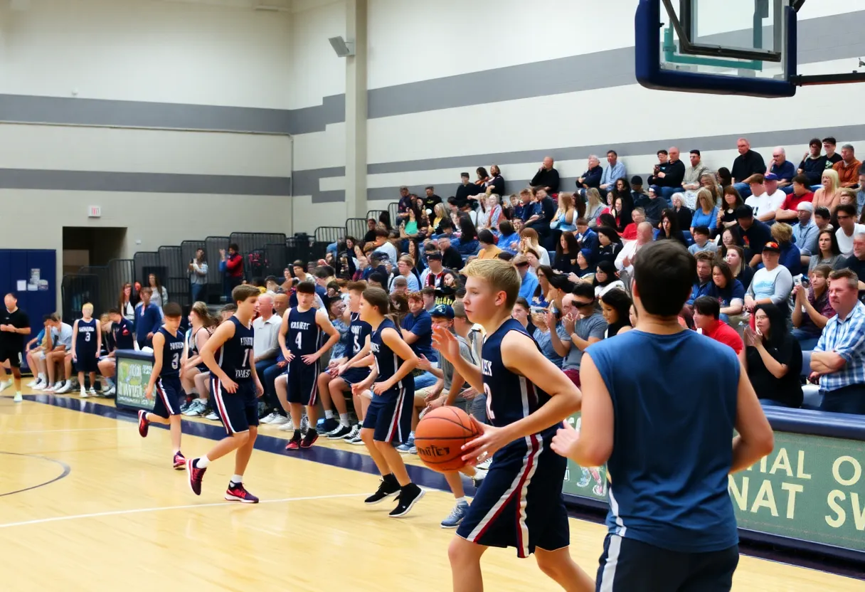 Claremore Zebras basketball team playing during the Vinita Big Dawg Shoot-Out.