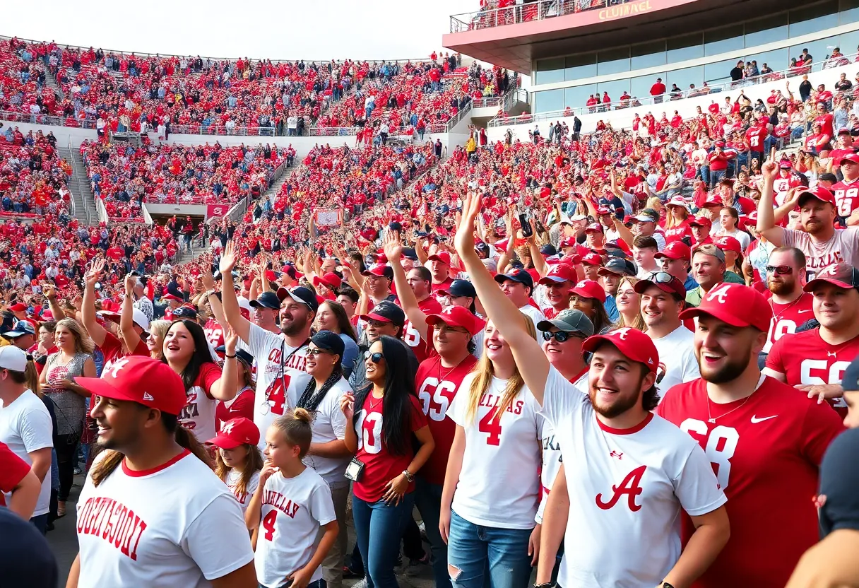 Fans celebrating at the College Football game in Norman, Oklahoma