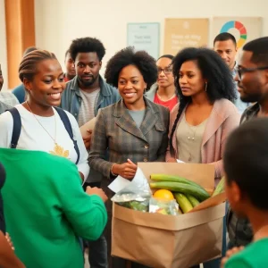 Participants at a community forum discussing food insecurity solutions.