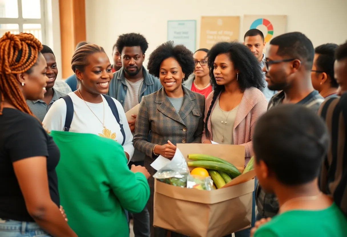 Participants at a community forum discussing food insecurity solutions.