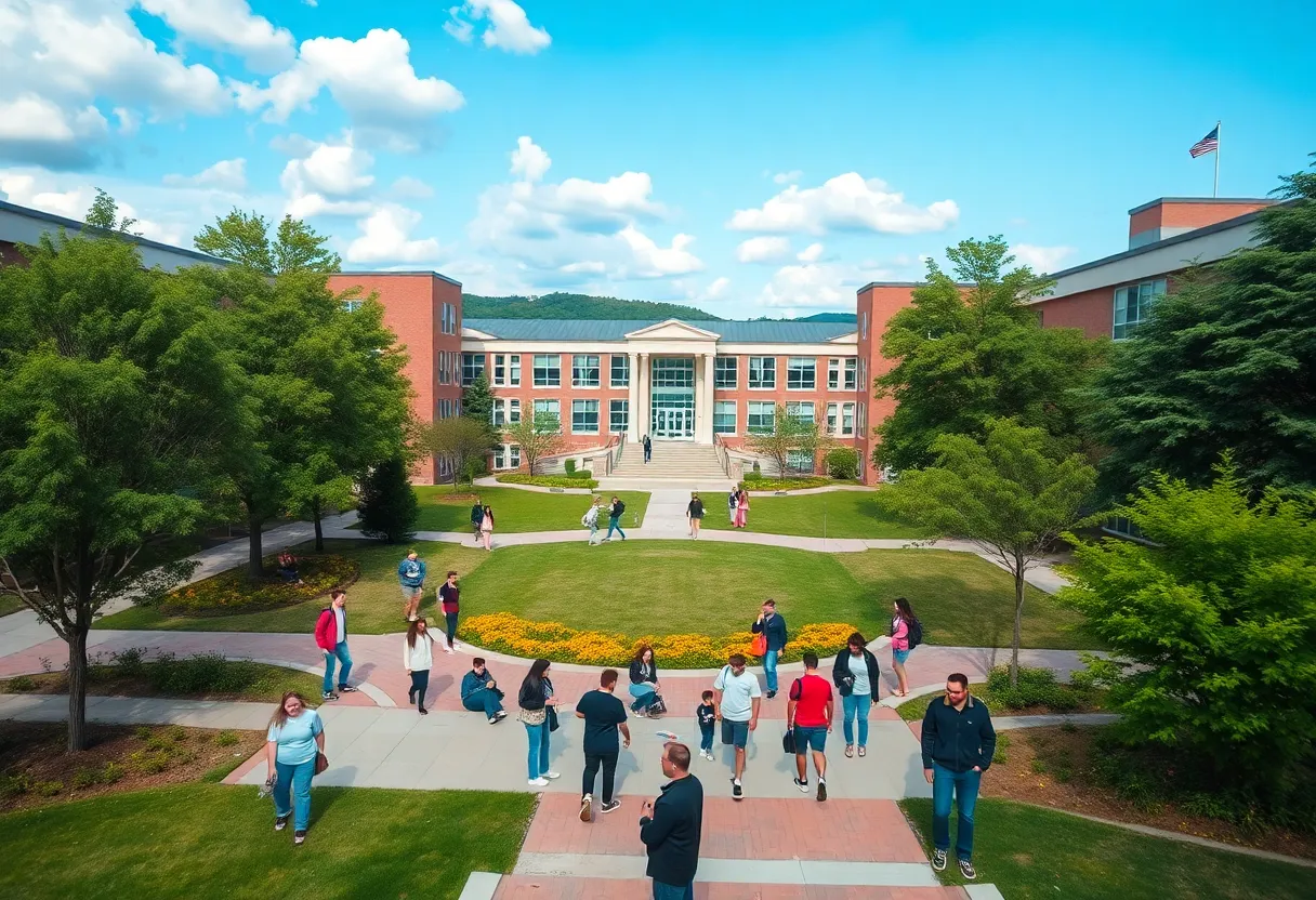 View of Connors State College campus with students and greenery