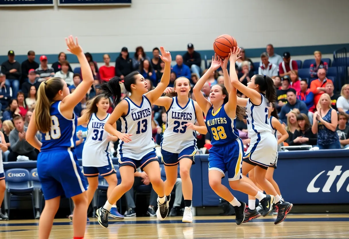 High school girls' basketball teams competing in a match