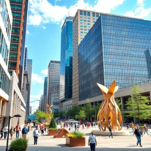 View of Oklahoma City showcasing new developments and public art