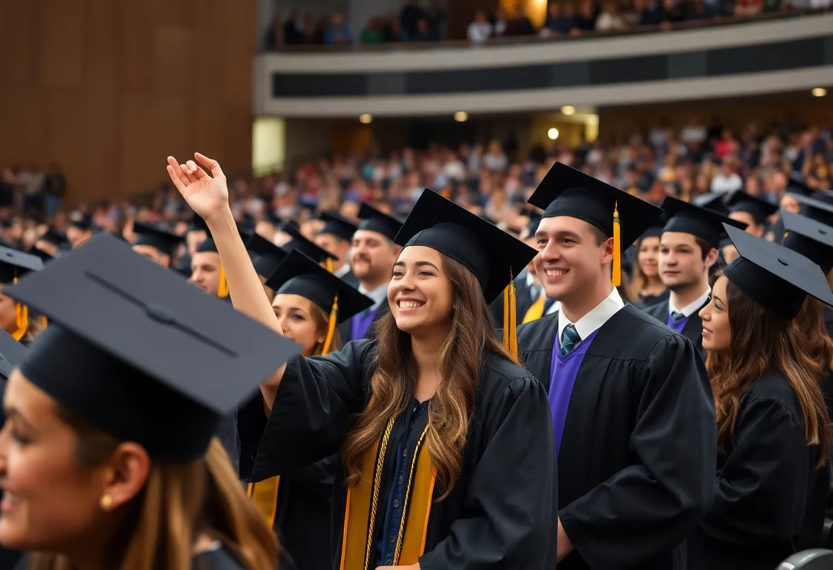 Graduates celebrating at ECU's Fall Commencement Ceremony