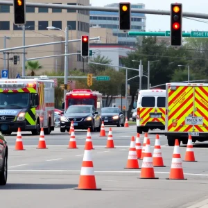 Emergency services responding to a crash on East Memorial Road, Oklahoma City.
