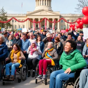 Ceremony honoring Erica Sebourn as Ms. Wheelchair Oklahoma with attendees celebrating