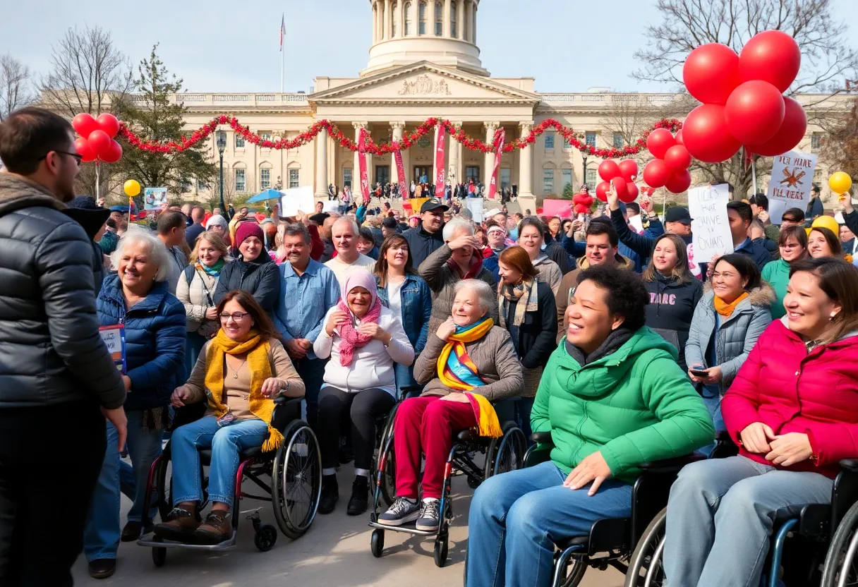 Ceremony honoring Erica Sebourn as Ms. Wheelchair Oklahoma with attendees celebrating