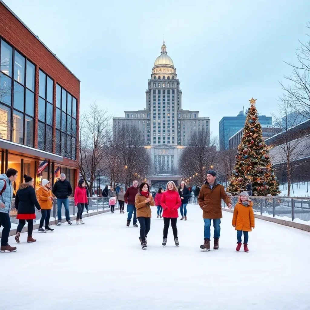Families enjoying winter activities in Oklahoma City including ice skating and museum visits