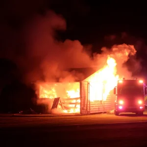 Shed fire with smoke and emergency lights in Oklahoma City