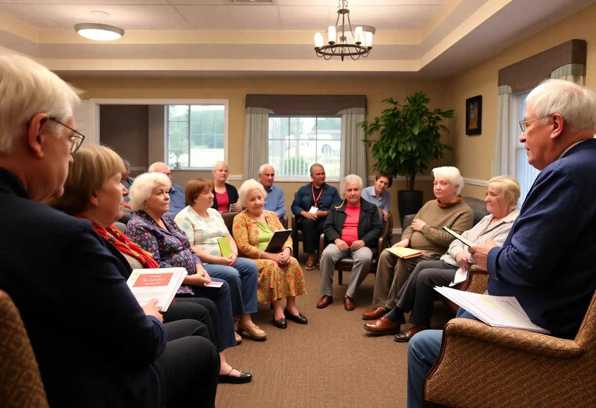 Residents attending a fire safety event at Southwest Mansions Senior Living Community