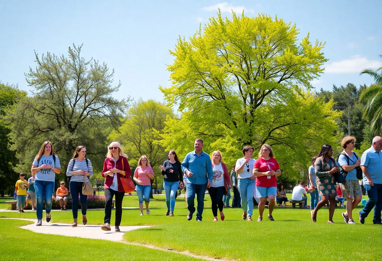 Community members enjoying a walk at Scissortail Park