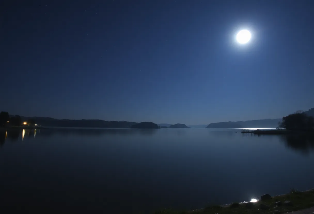 Frederick Lake at night with a moonlit sky