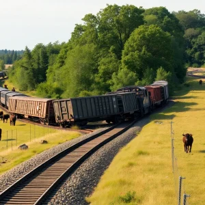 Freight train cars off the tracks in Kingfisher County, Oklahoma