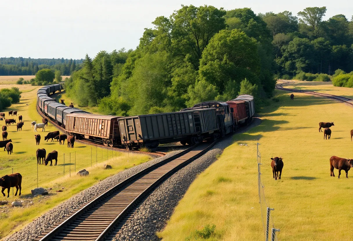 Freight train cars off the tracks in Kingfisher County, Oklahoma