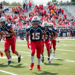 High school football players competing on the field