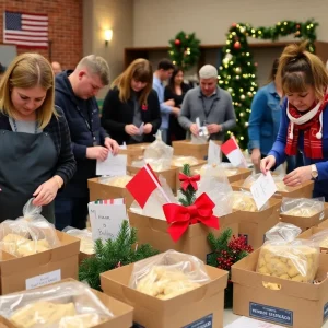 Volunteers packing holiday meal kits for military families in Oklahoma City