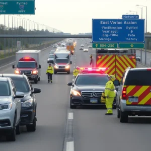 Emergency vehicles at the scene of an accident on I-40 near Choctaw Road