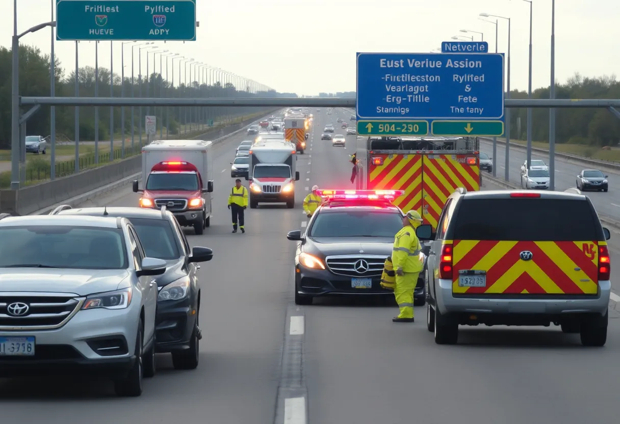 Emergency vehicles at the scene of an accident on I-40 near Choctaw Road